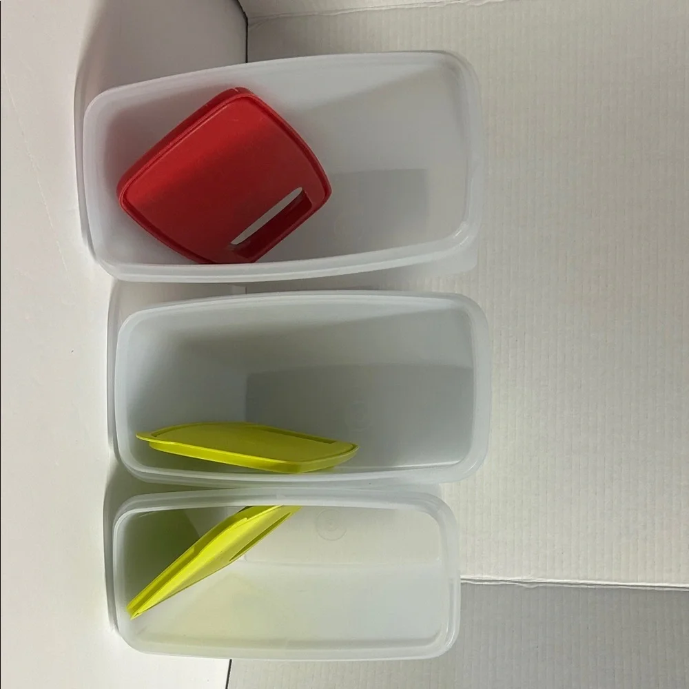 Tupperware Frosted Containers with Red and Green Lids